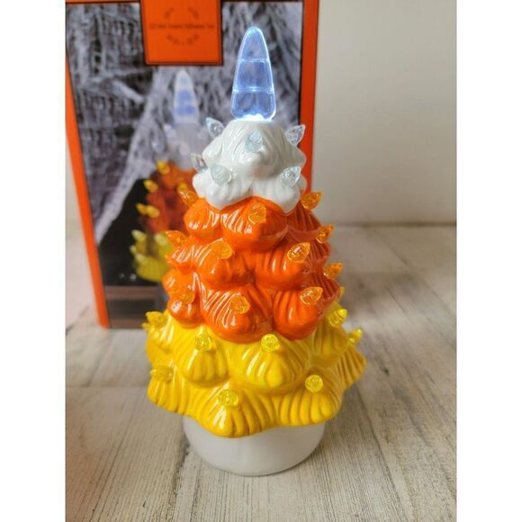 Halloween candy corn mini ceramic light up trick or treat tree figure - Picture 5 of 7